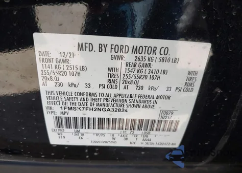 2022 Ford Explorer Limited z USA, uszkodzony, nr VIN 1FMSK7FH2NGA32824